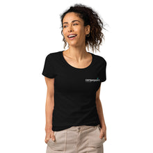 Load image into Gallery viewer, Women’s black organic t-shirt (new logo)
