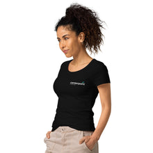 Load image into Gallery viewer, Women’s black organic t-shirt (new logo)
